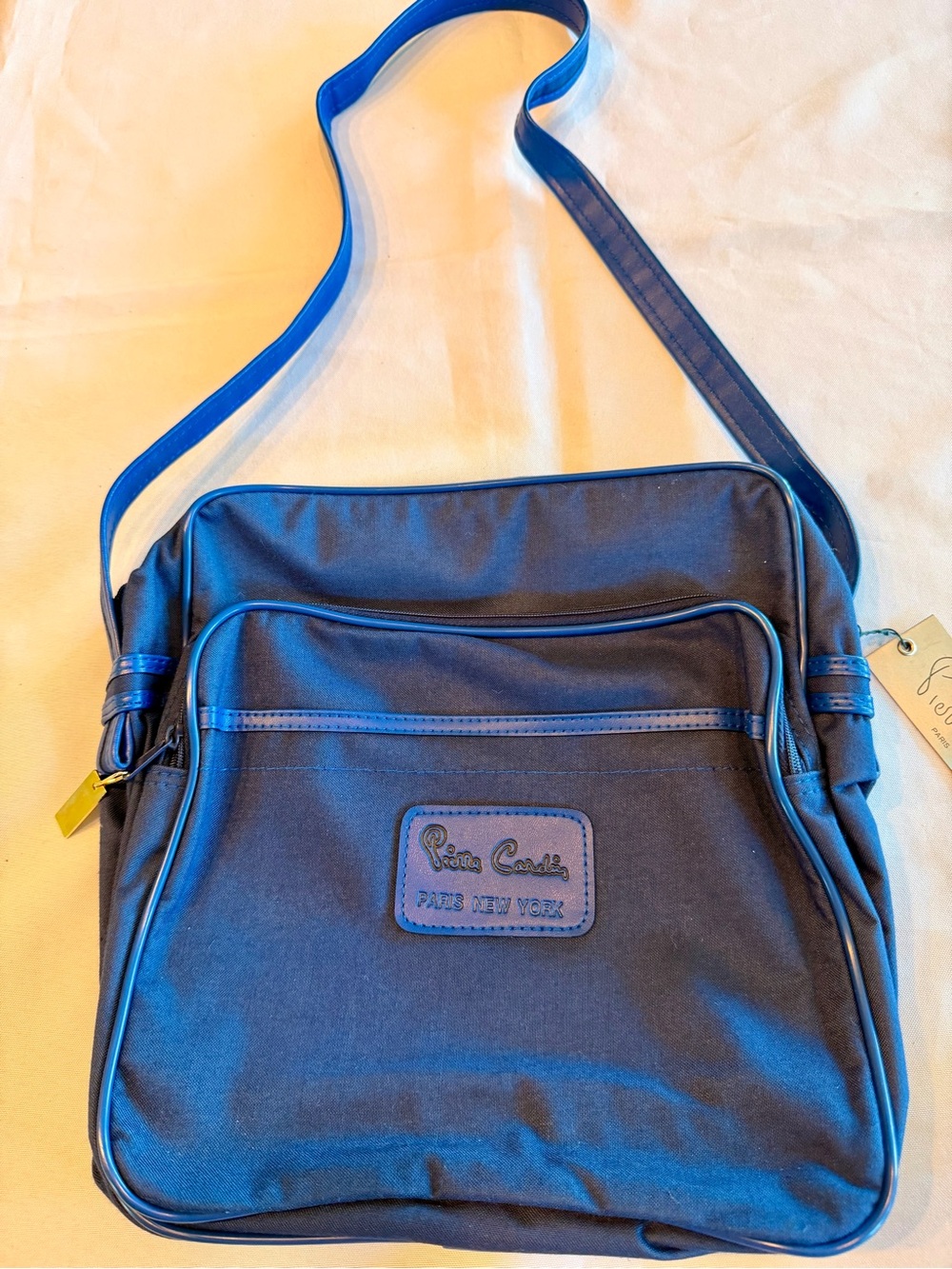 Vintage 1970s RARE NWT Pierre Cardin Blue Nylon Messenger Bag